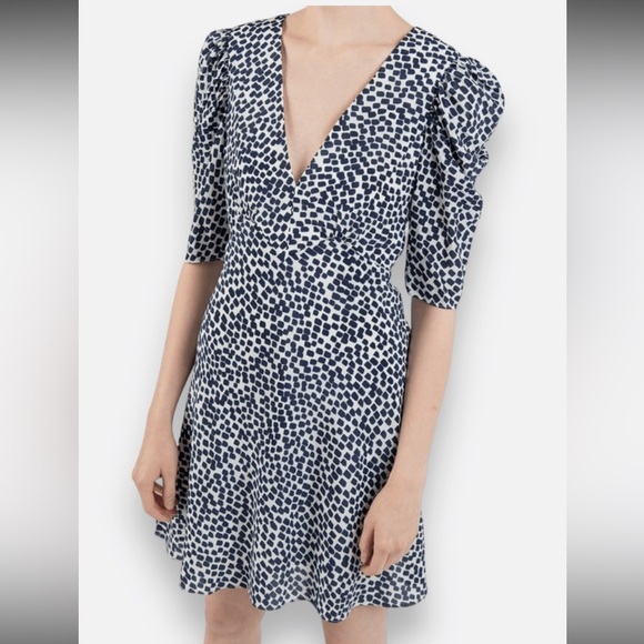 SALONI Dresses & Skirts - Saloni Colette Silk Crepe De Chine Navy Painterly Mini Dress Women’s US 10